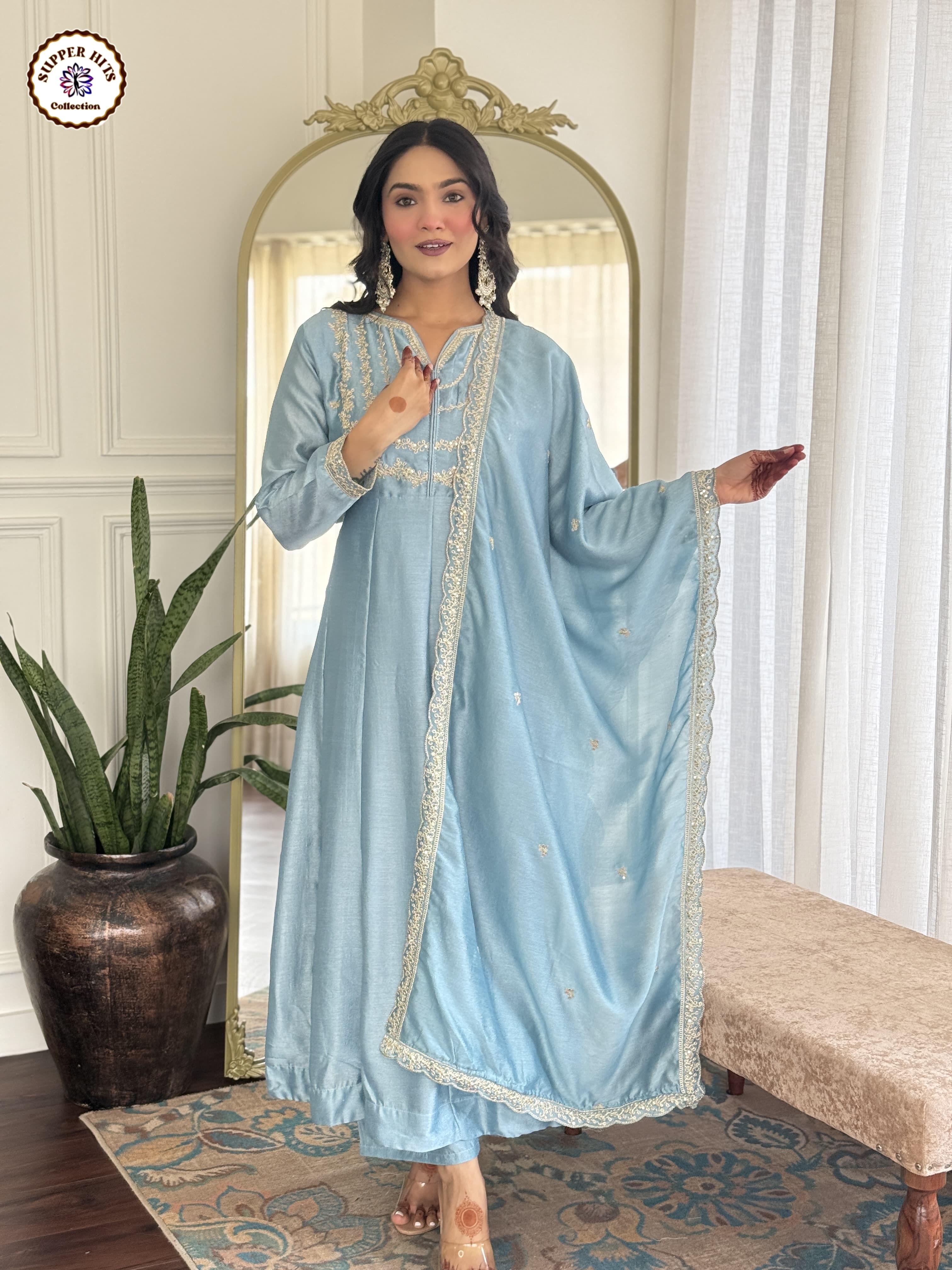 Lekha KL 5001 Vichitra Silk Embroidery Kurti Pant With Dupatta