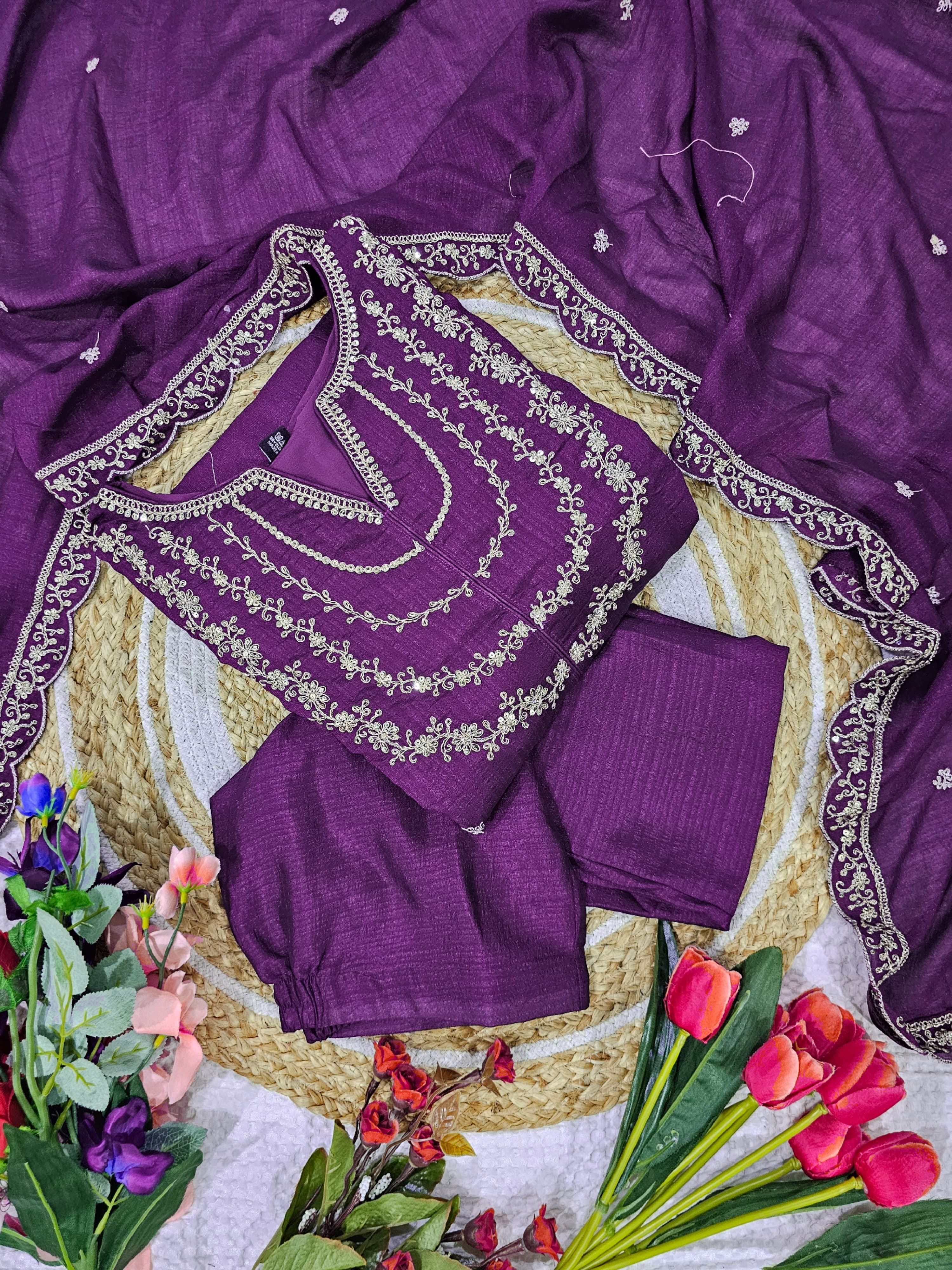 Lekha KL 5001 Vichitra Silk Embroidery Kurti Pant With Dupatta