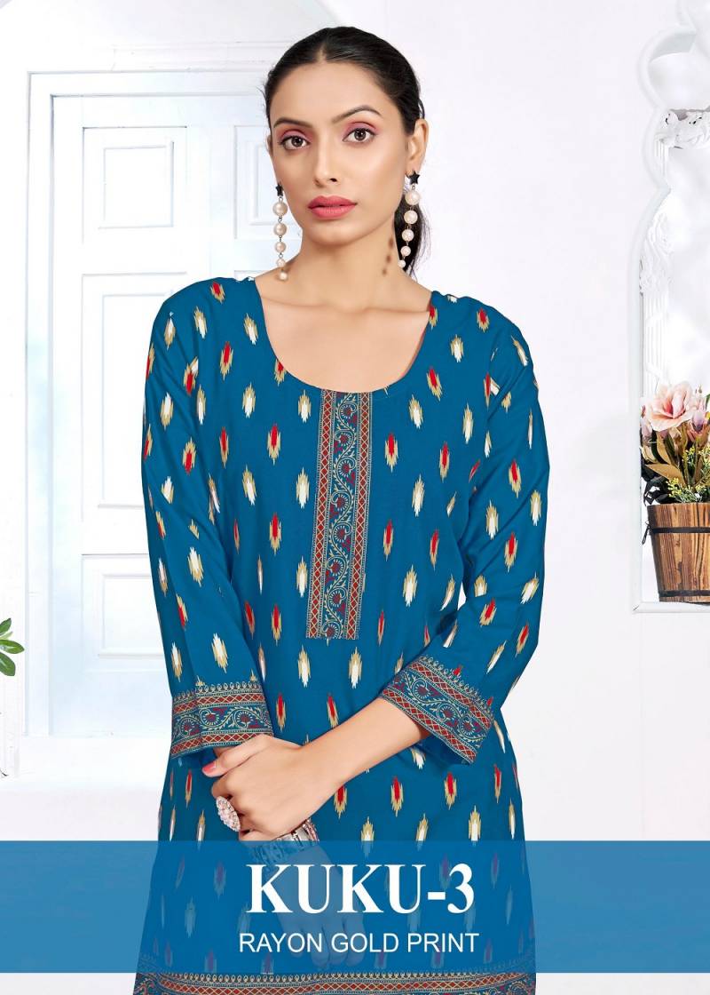 Sangeet Kuku Vol 3 Rayon Multi Printed Short Kurti