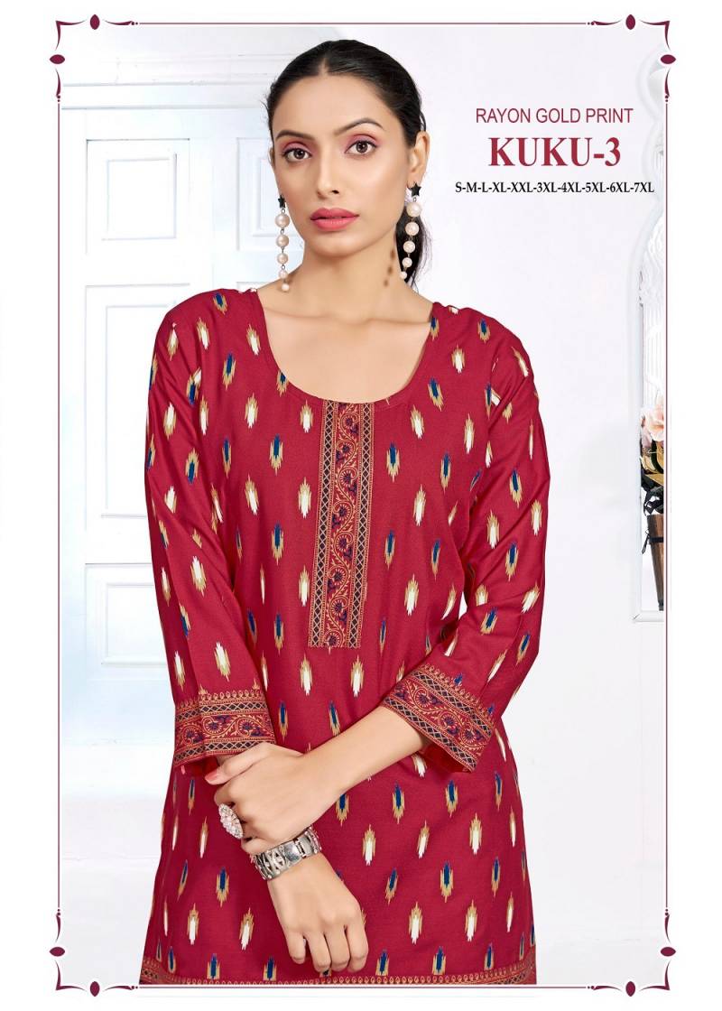 Sangeet Kuku Vol 3 Rayon Multi Printed Short Kurti