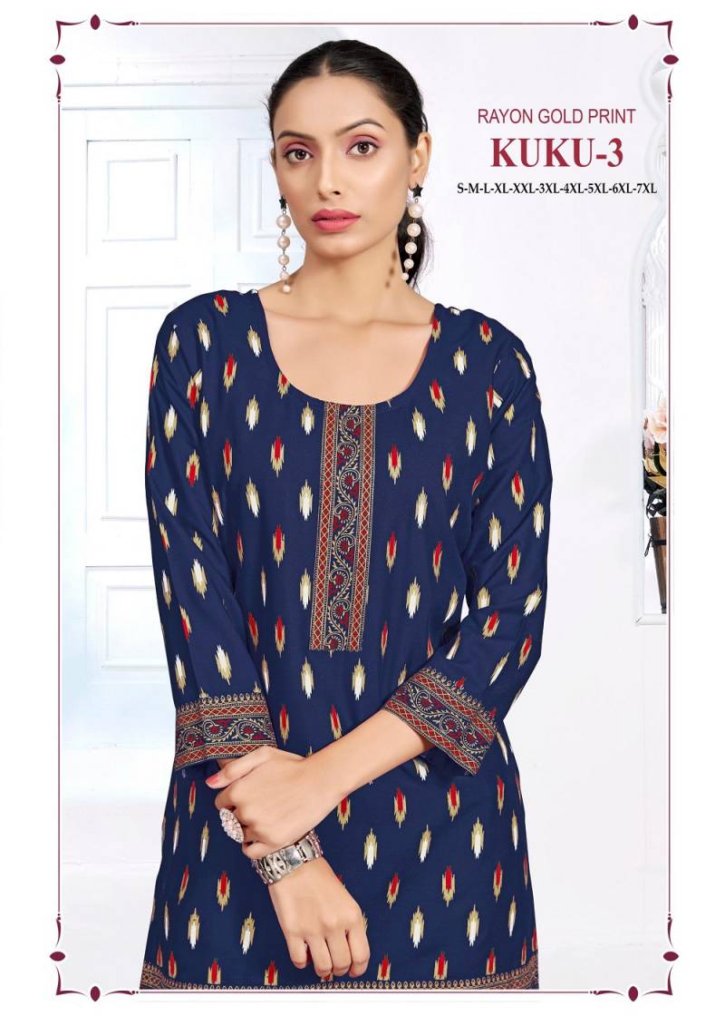 Sangeet Kuku Vol 3 Rayon Multi Printed Short Kurti