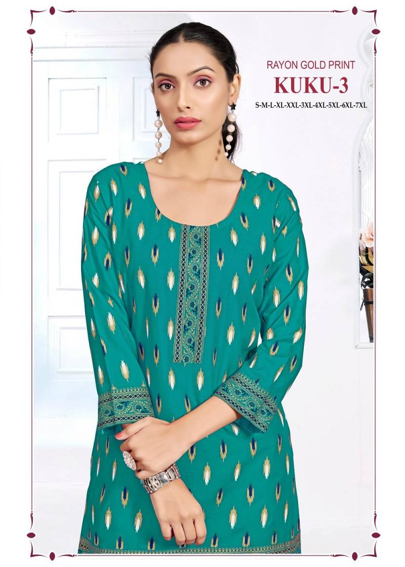 Sangeet Kuku Vol 3 Rayon Multi Printed Short Kurti