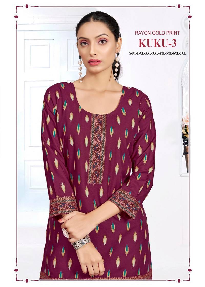 Sangeet Kuku Vol 3 Rayon Multi Printed Short Kurti