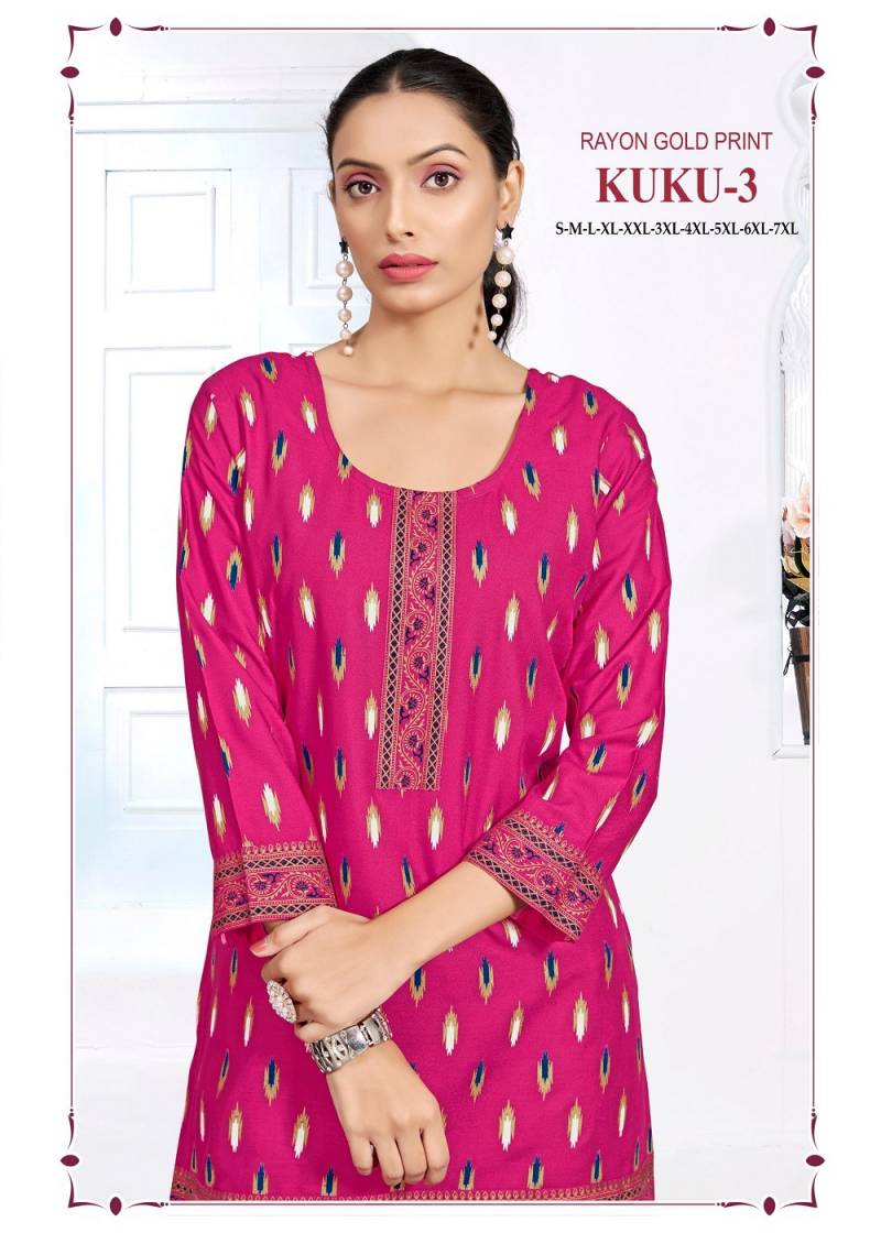 Sangeet Kuku Vol 3 Rayon Multi Printed Short Kurti