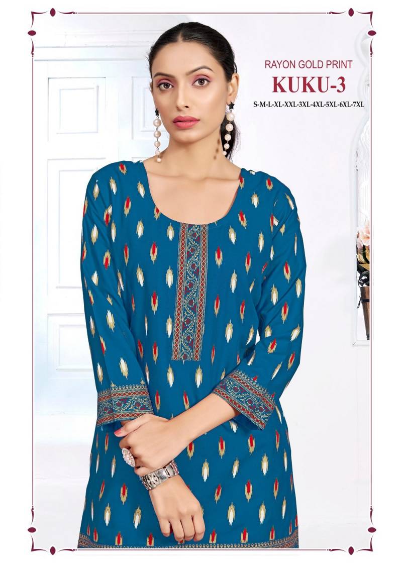 Sangeet Kuku Vol 3 Rayon Multi Printed Short Kurti