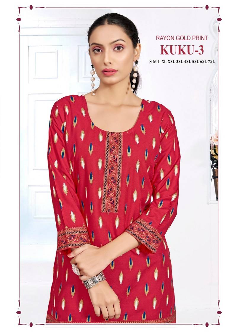 Sangeet Kuku Vol 3 Rayon Multi Printed Short Kurti