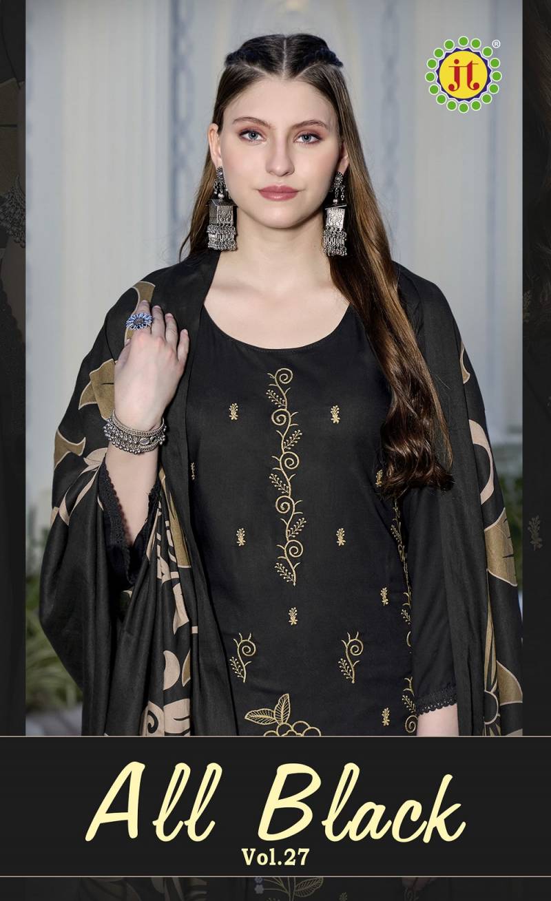 Jt All Black Vol 27 Rayon Embroidered Dress Material Collection