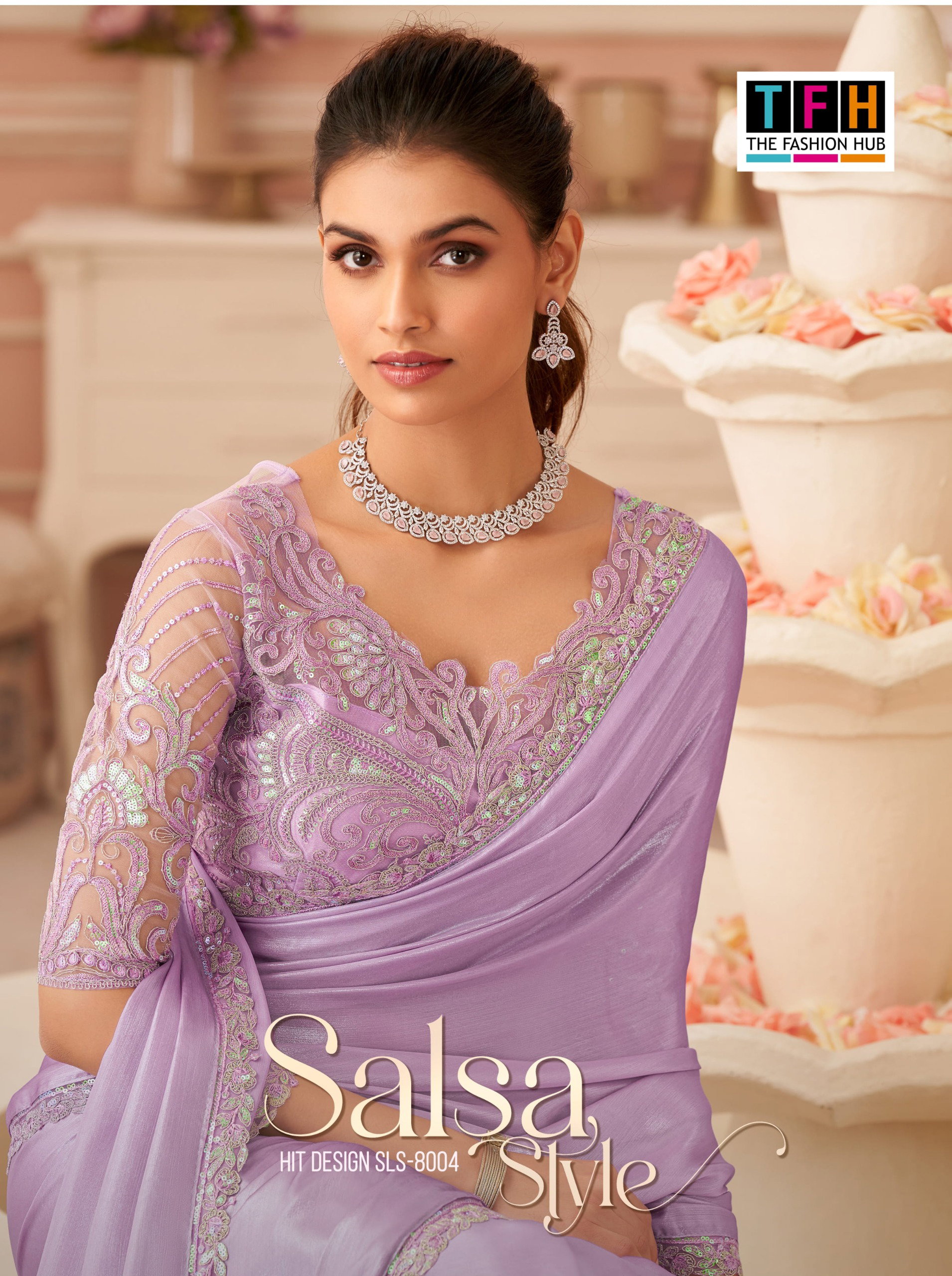 TFH Salsa Style 8004 Hit Colour Silver Chiffon Shimmer Designer Saree