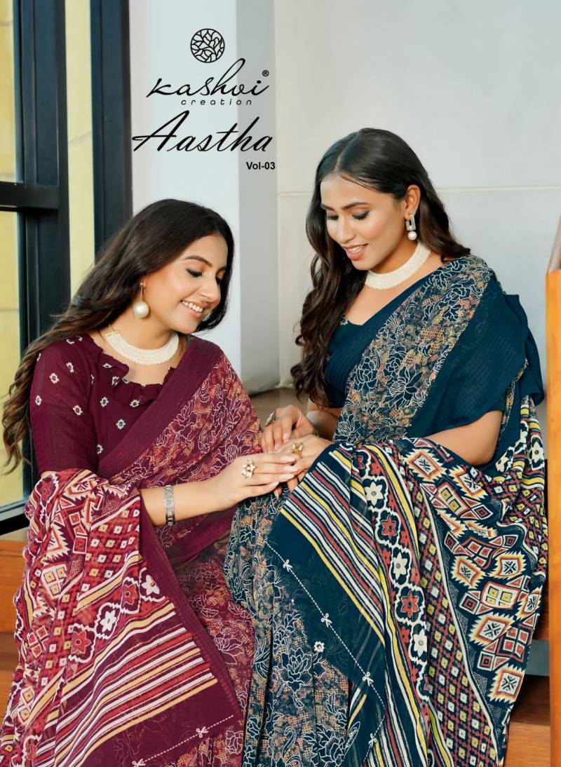 Kashvi Aastha Vol 3 Georgette Jacquard Printed Saree Collection
