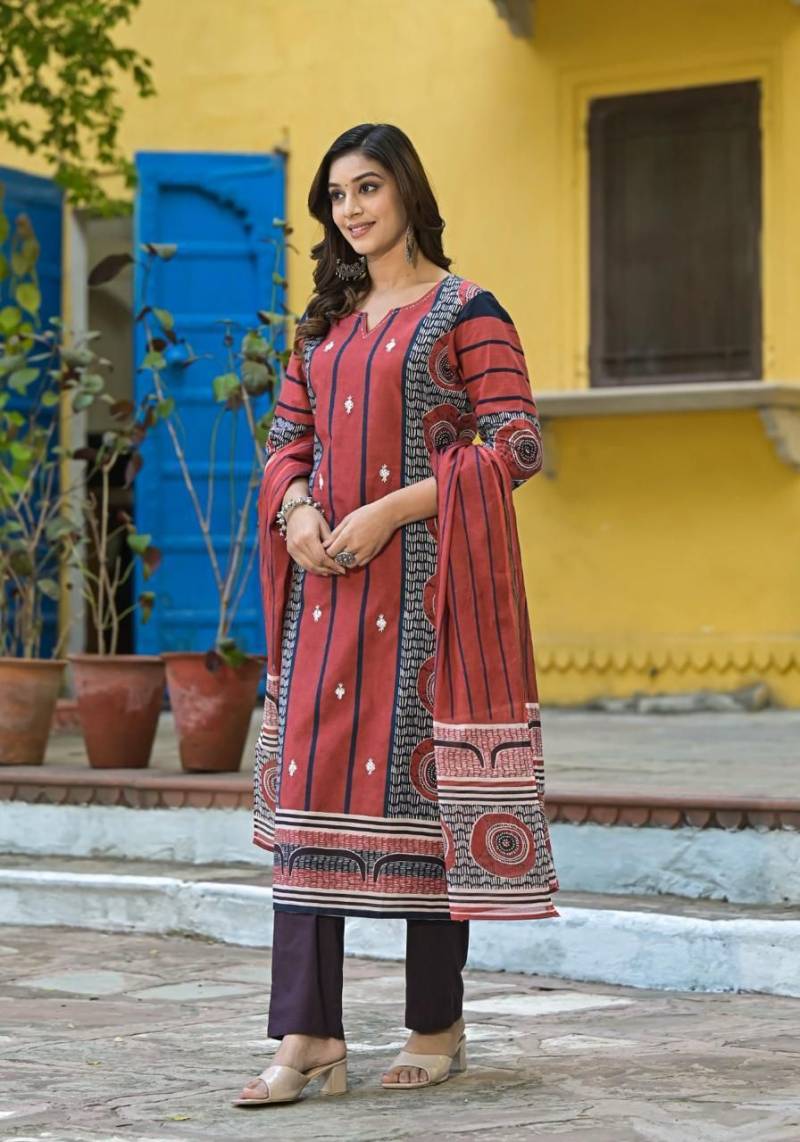 Naisha K 214 Cotton Printed Kurti Bottom With Dupatta Collection