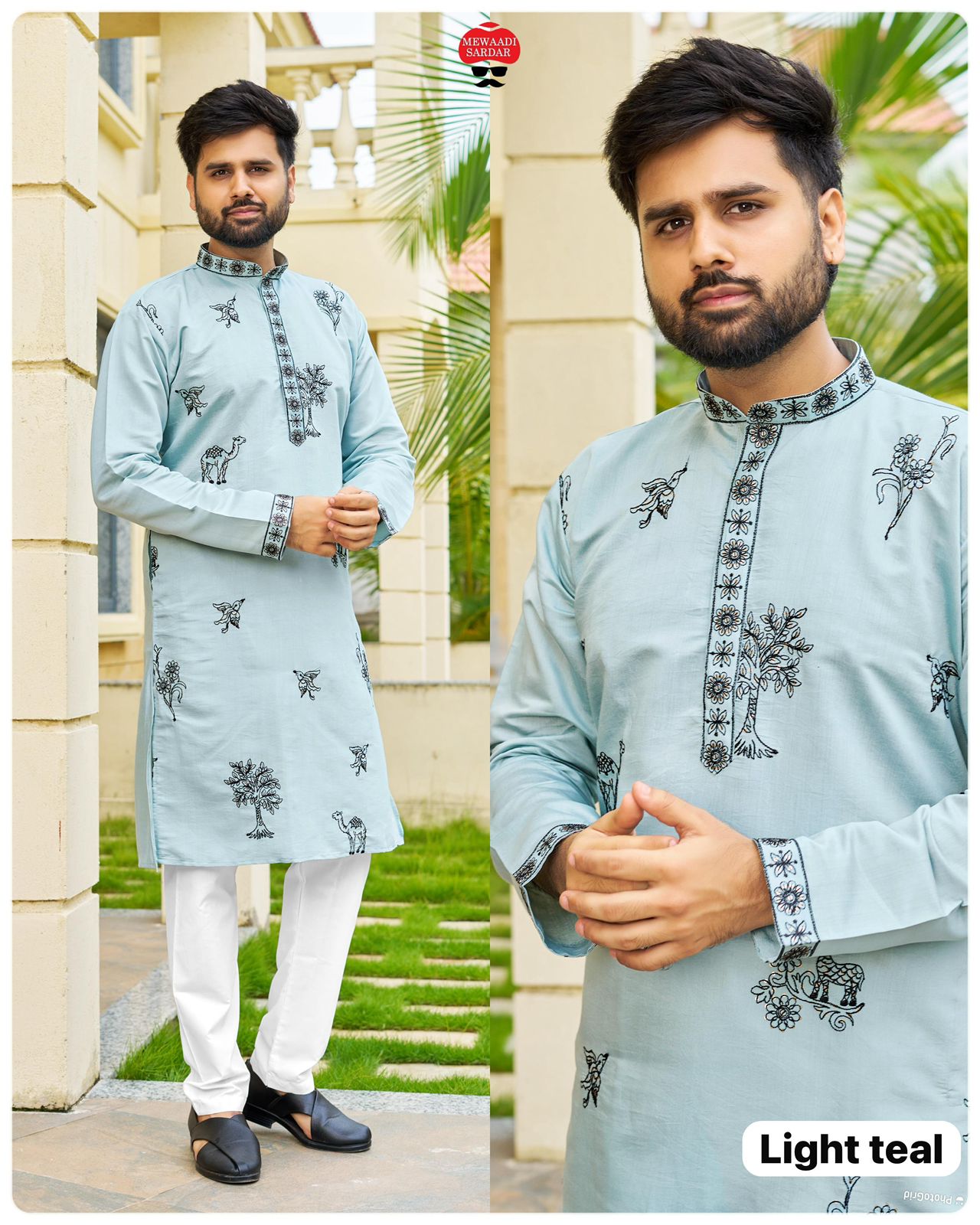 Lekha LI Manyavar Pastel Colors Edition Roman Silk Embroidery Kurta Pyjama