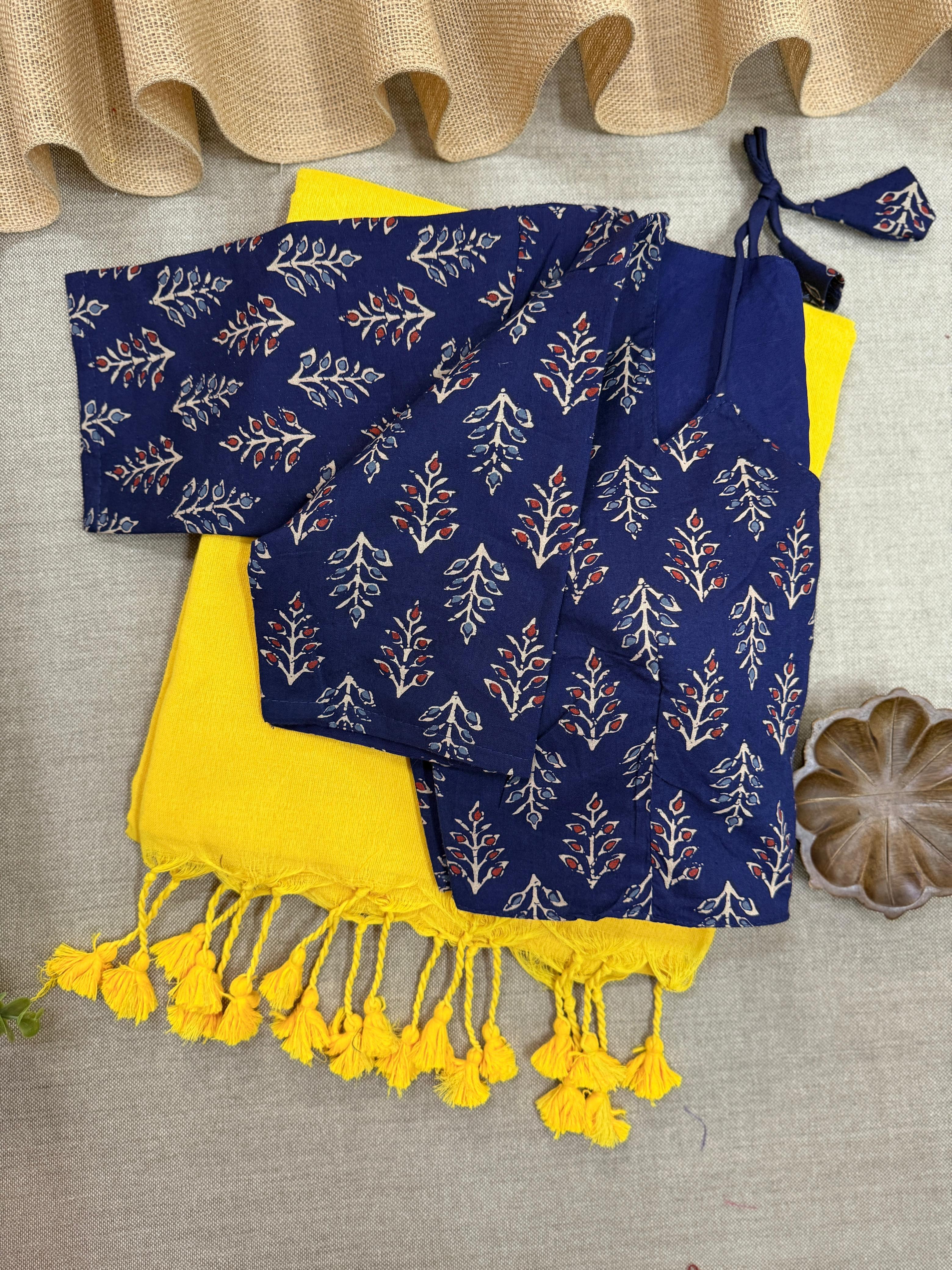 Lekha CF 129 Khadi Cotton Plain Saree With Pure Ajrakh Readymade Blouse