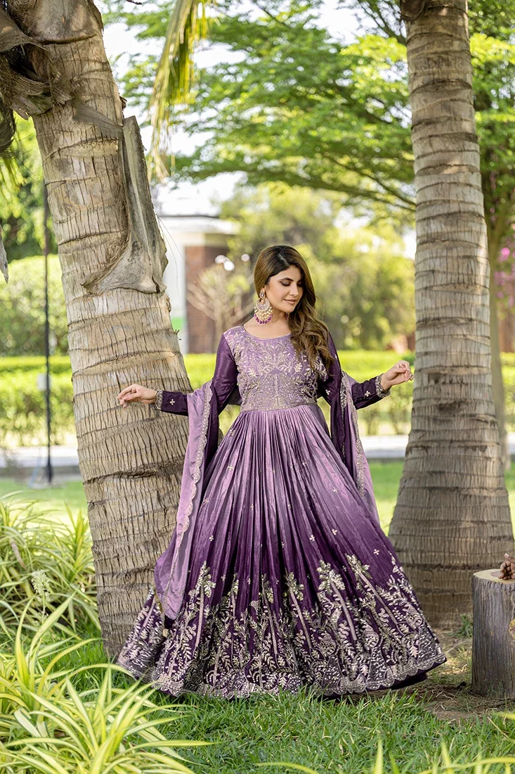 Sn 2460 Designer Chinon Peding Gown With Dupatta Collection