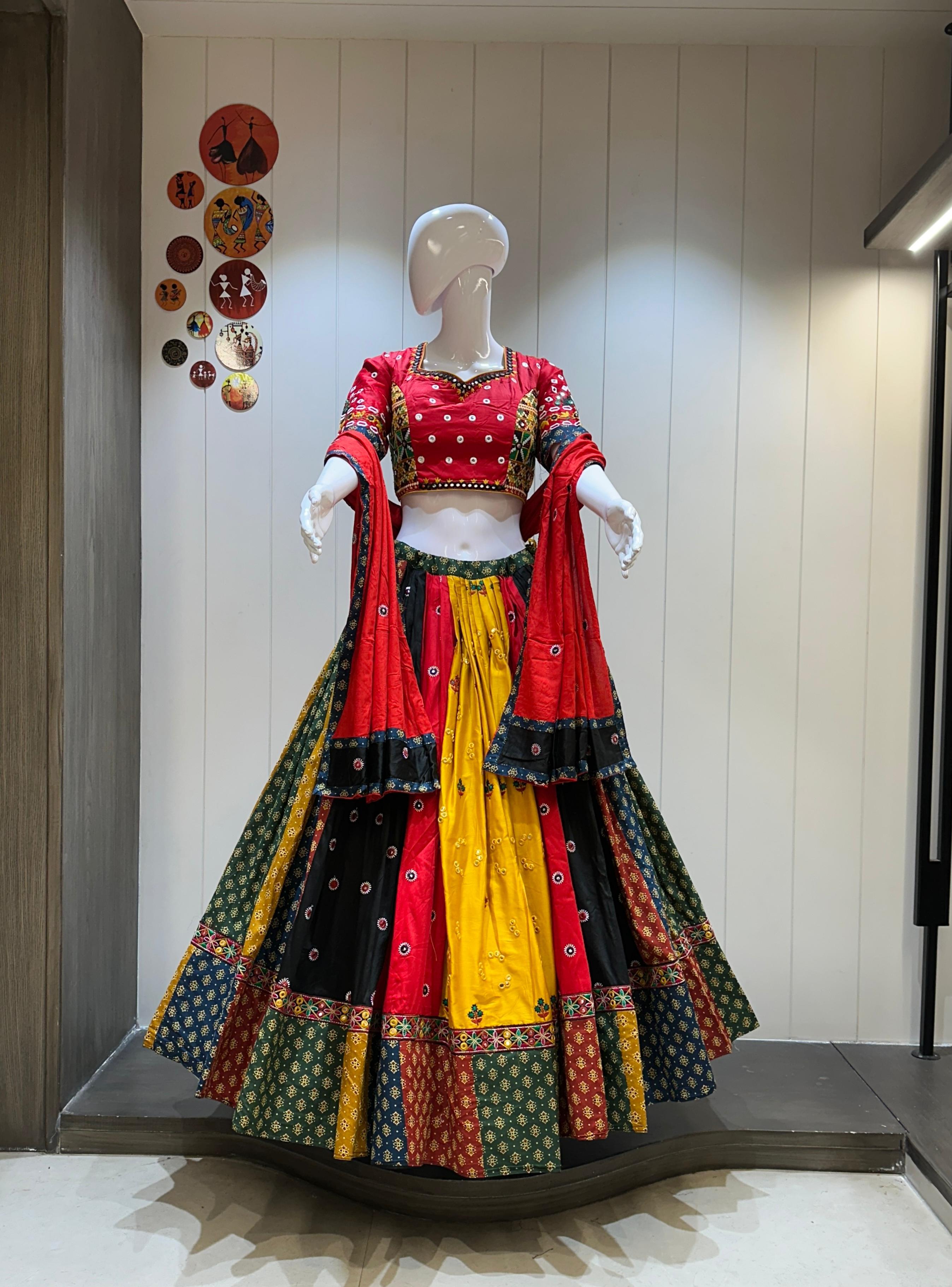 Scmd Swastik Jaam Cotton Cambric Print Half Half Concept Lehenga Choli