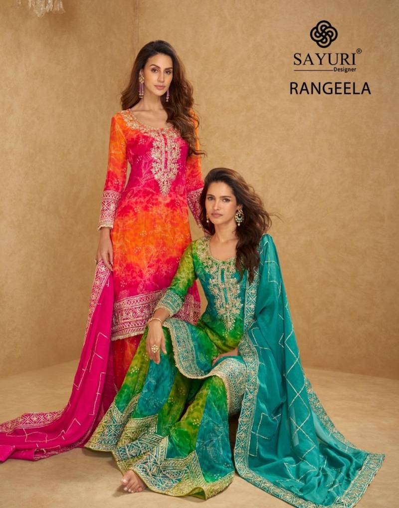 Sayuri Rangeela Chinon Silk Embroidered Suit Collection