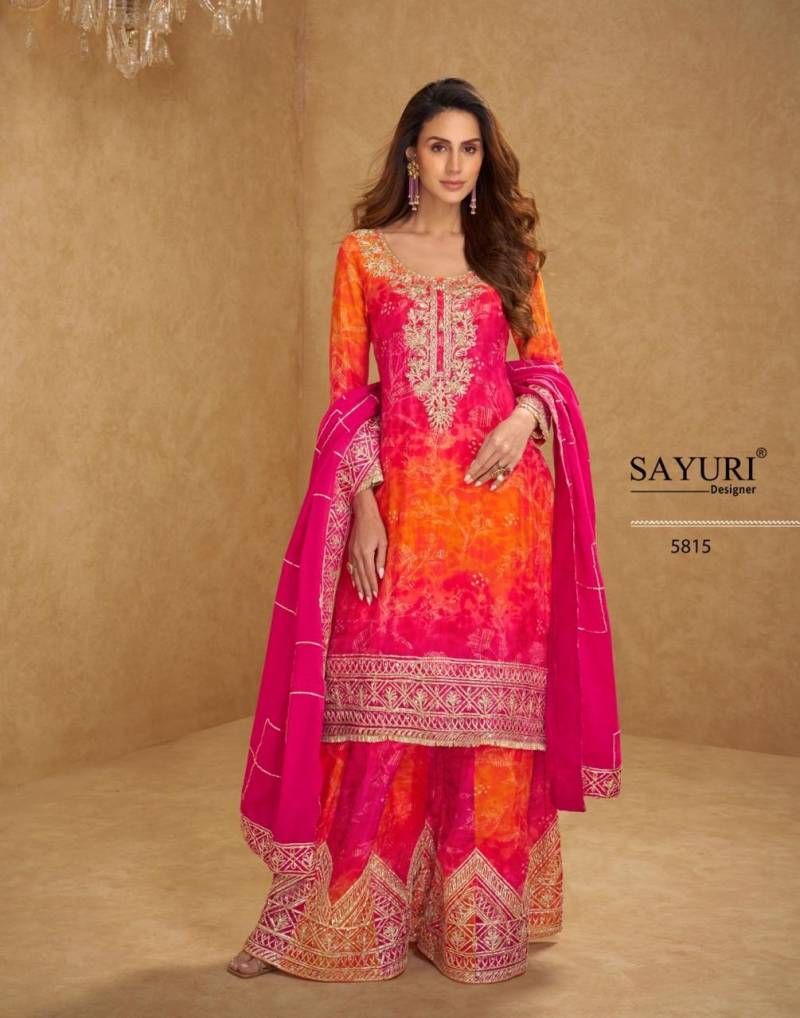 Sayuri Rangeela Chinon Silk Embroidered Suit Collection
