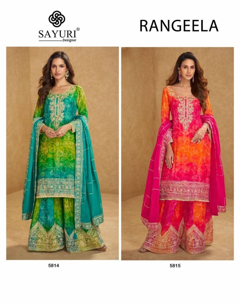 Sayuri Rangeela Chinon Silk Embroidered Suit Collection