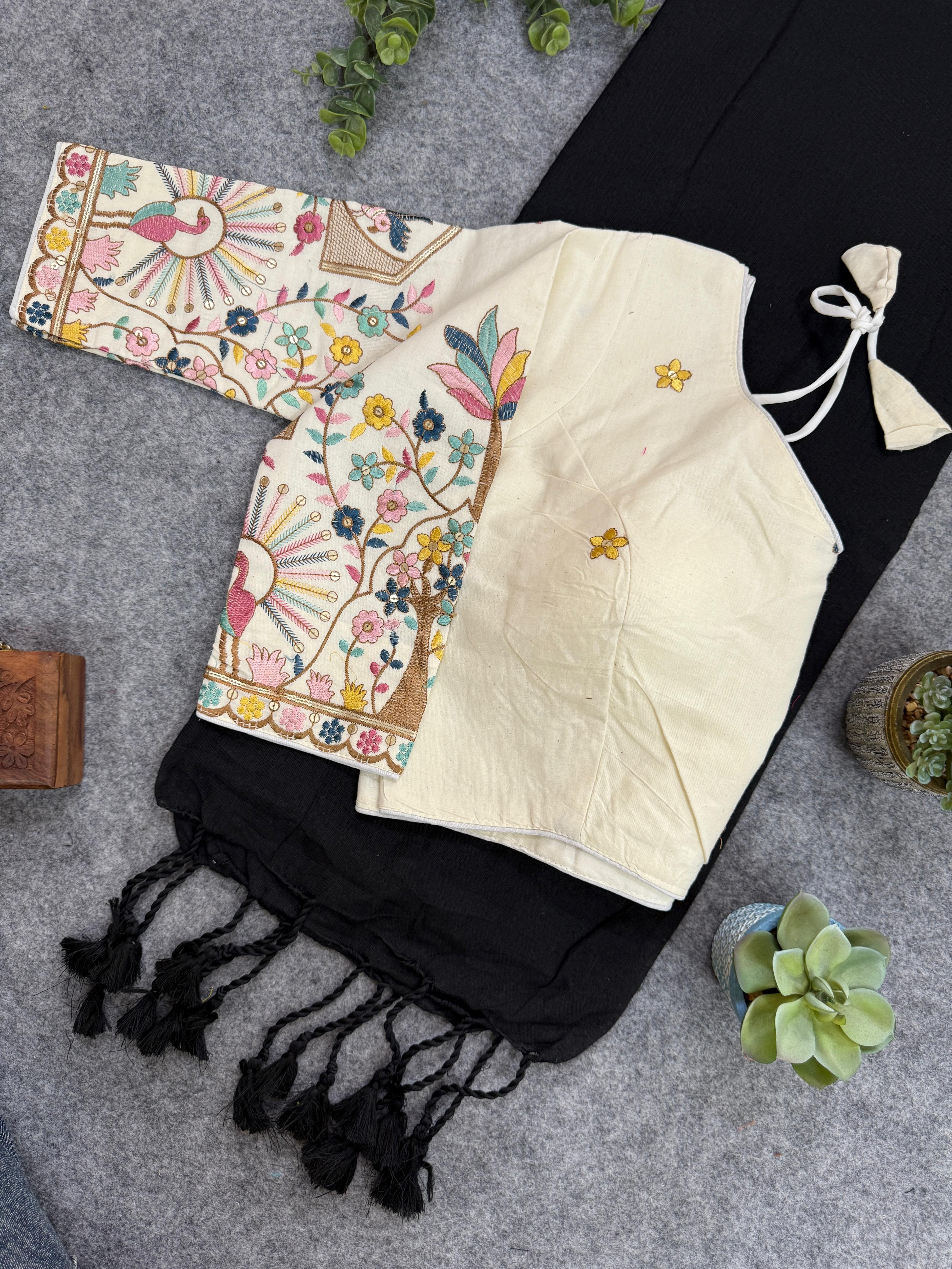 Lekha CF 130 Khadi Cotton Plain Saree With Embroidery Readymade Blouse