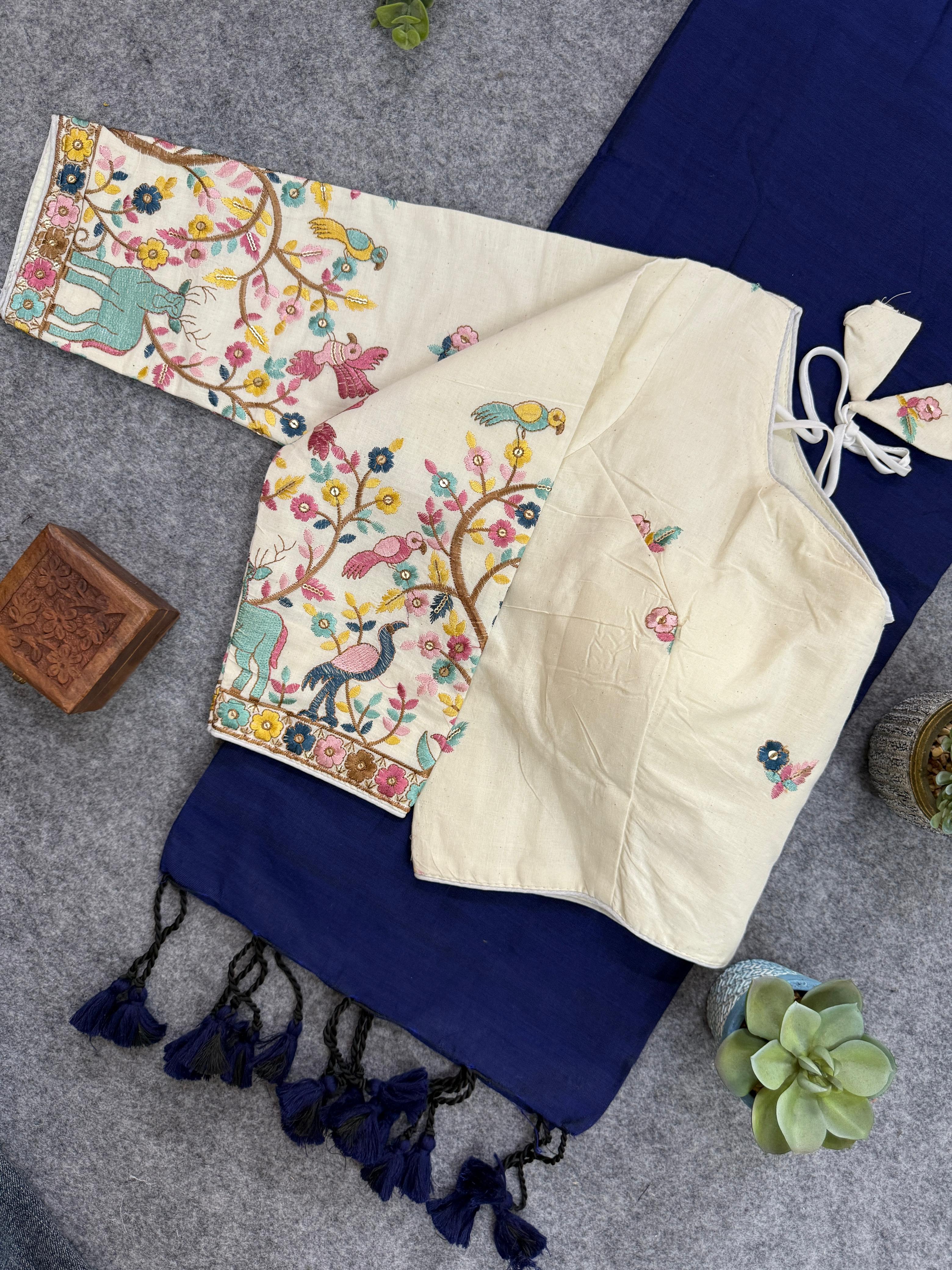Lekha CF 130 Khadi Cotton Plain Saree With Embroidery Readymade Blouse