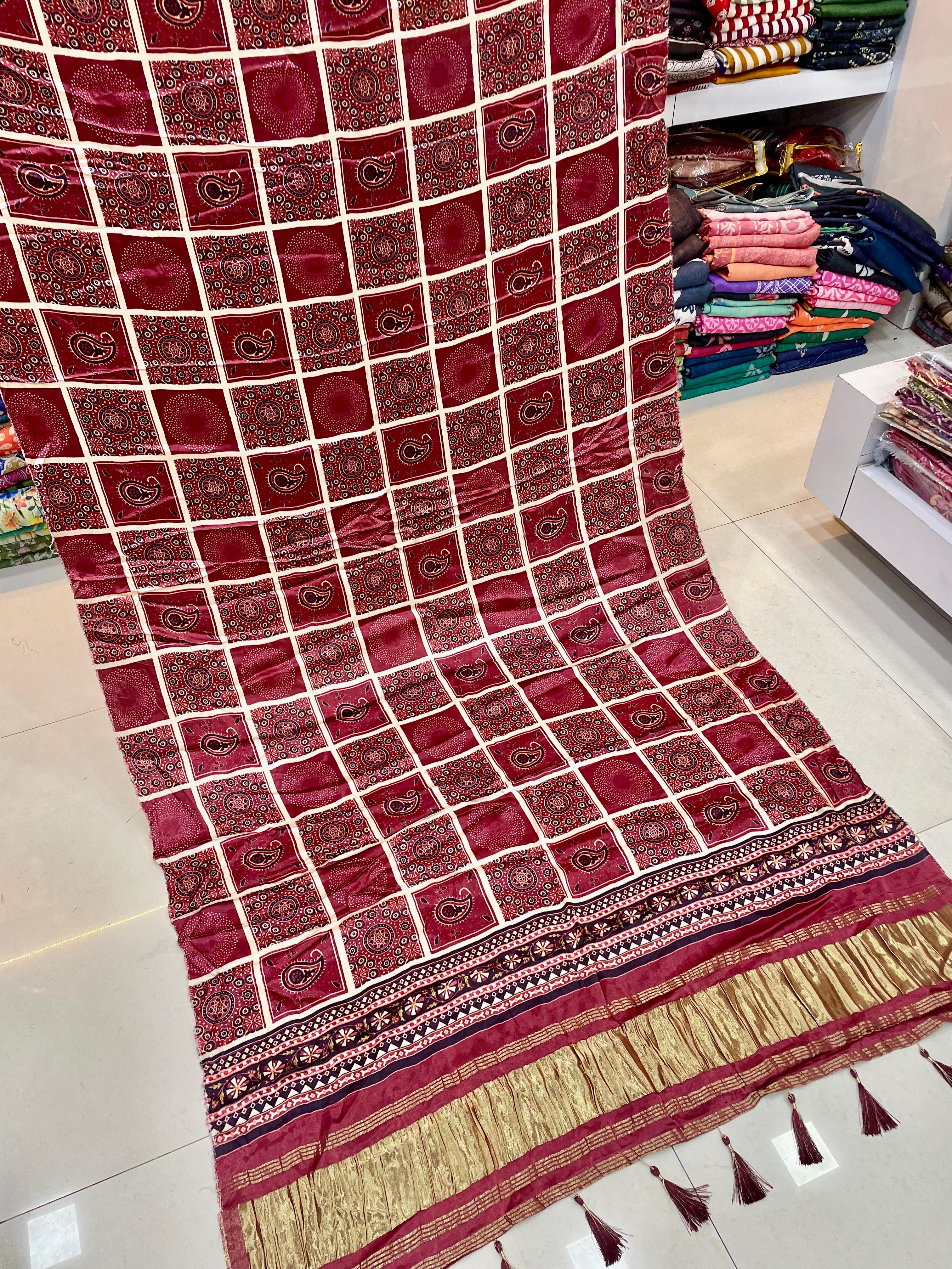 Scmd Ajrakh Silk Dupatta Gaji Silk Digiotal Printed Dupatta Collection