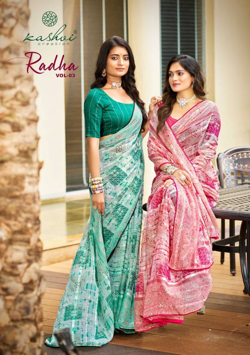 Kashvi Radha Vol 3 Fancy Georgette Printed Sarees Collection