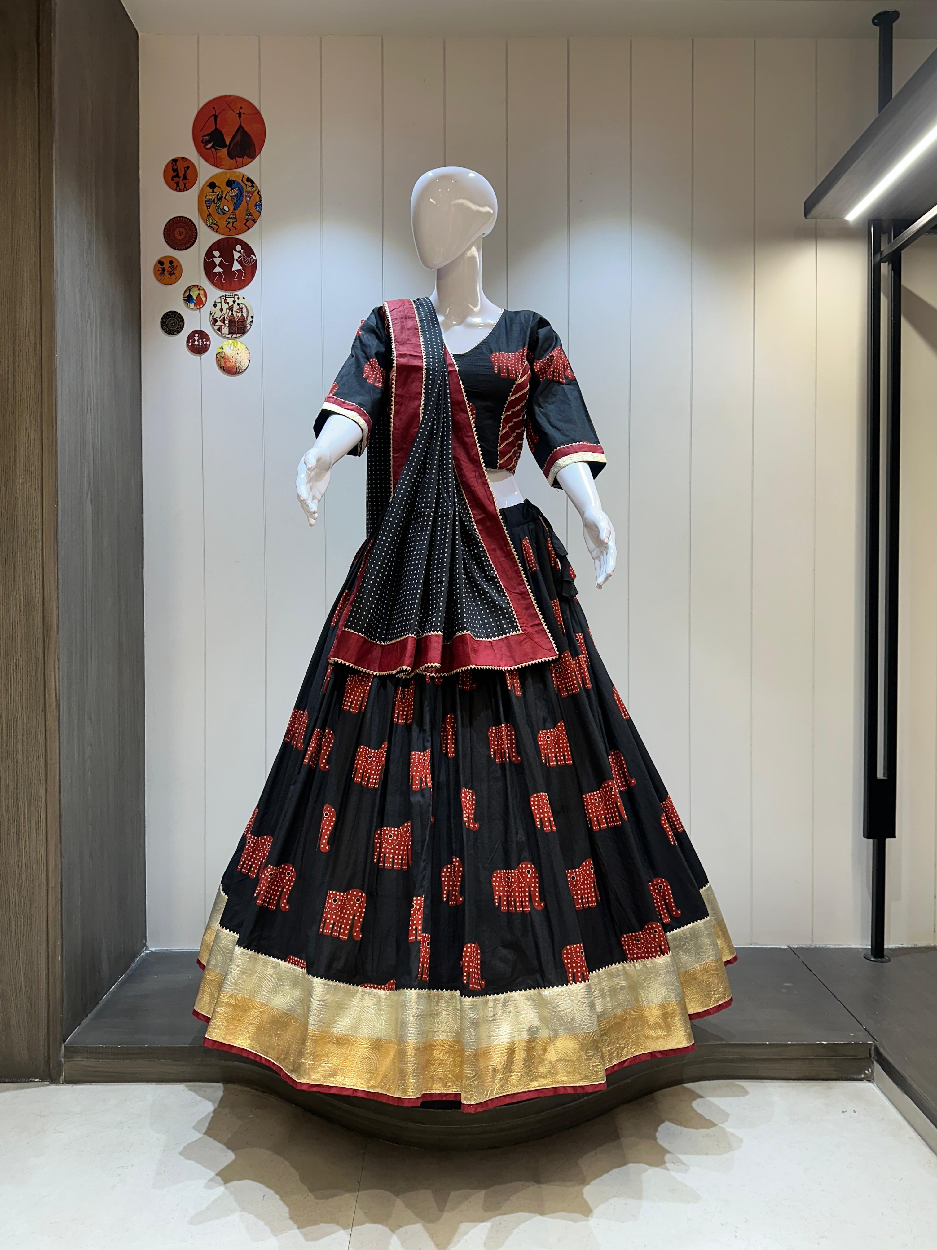 Scmd Bubble Ajrakh Cotton Printed lehenga Choli