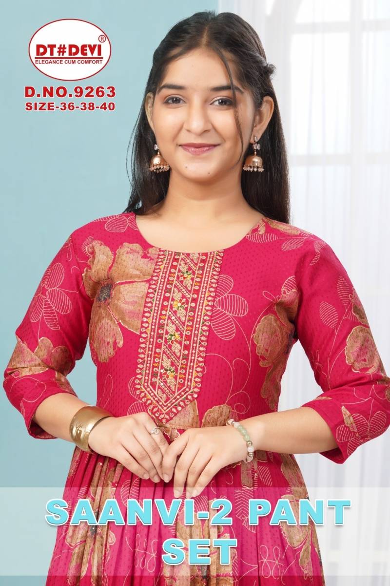 Saanvi Pant Set 9263 Rayon Printed Readymade Collection