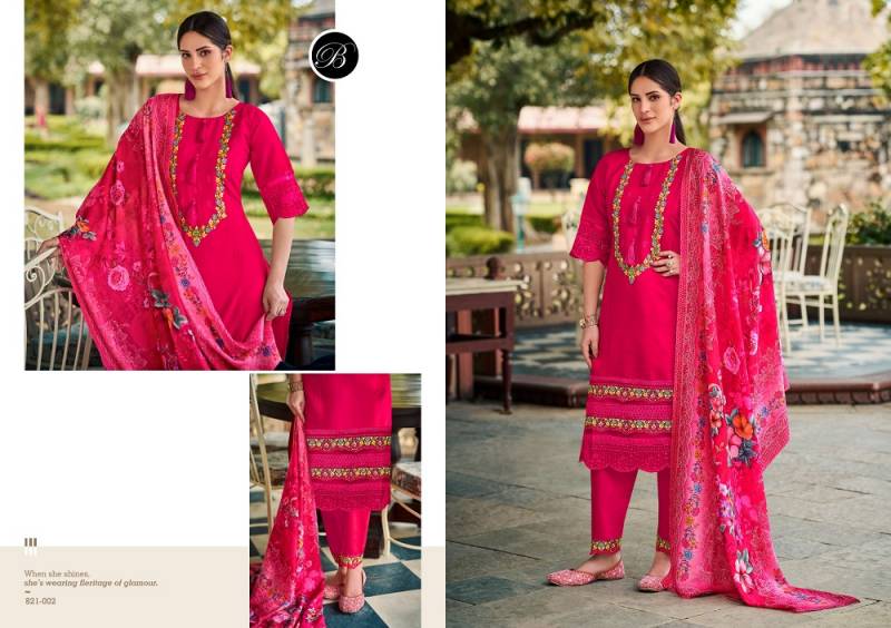 Belliza Hazel Roman Silk Embroidered Dress Material Collection