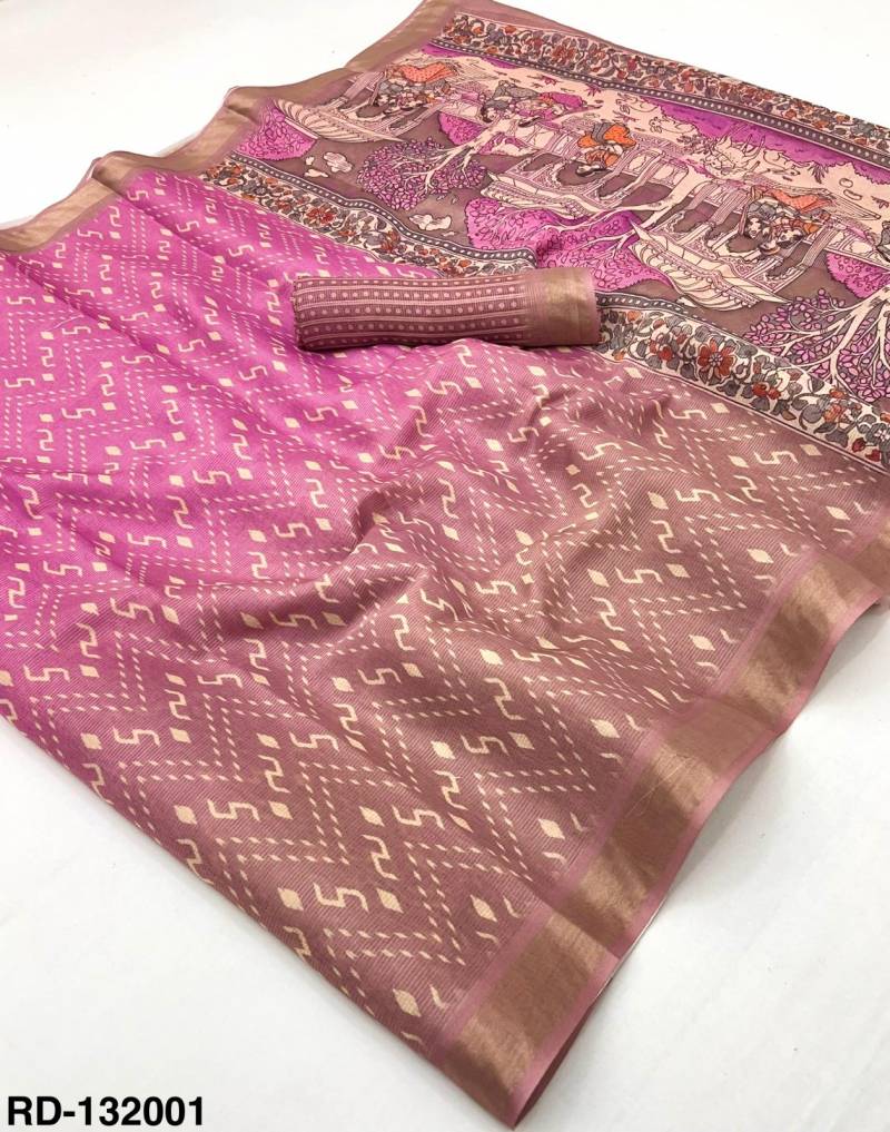 Rajyog Rainbow Digital Soft Tusser And Printed With Zari Border Saree Collection