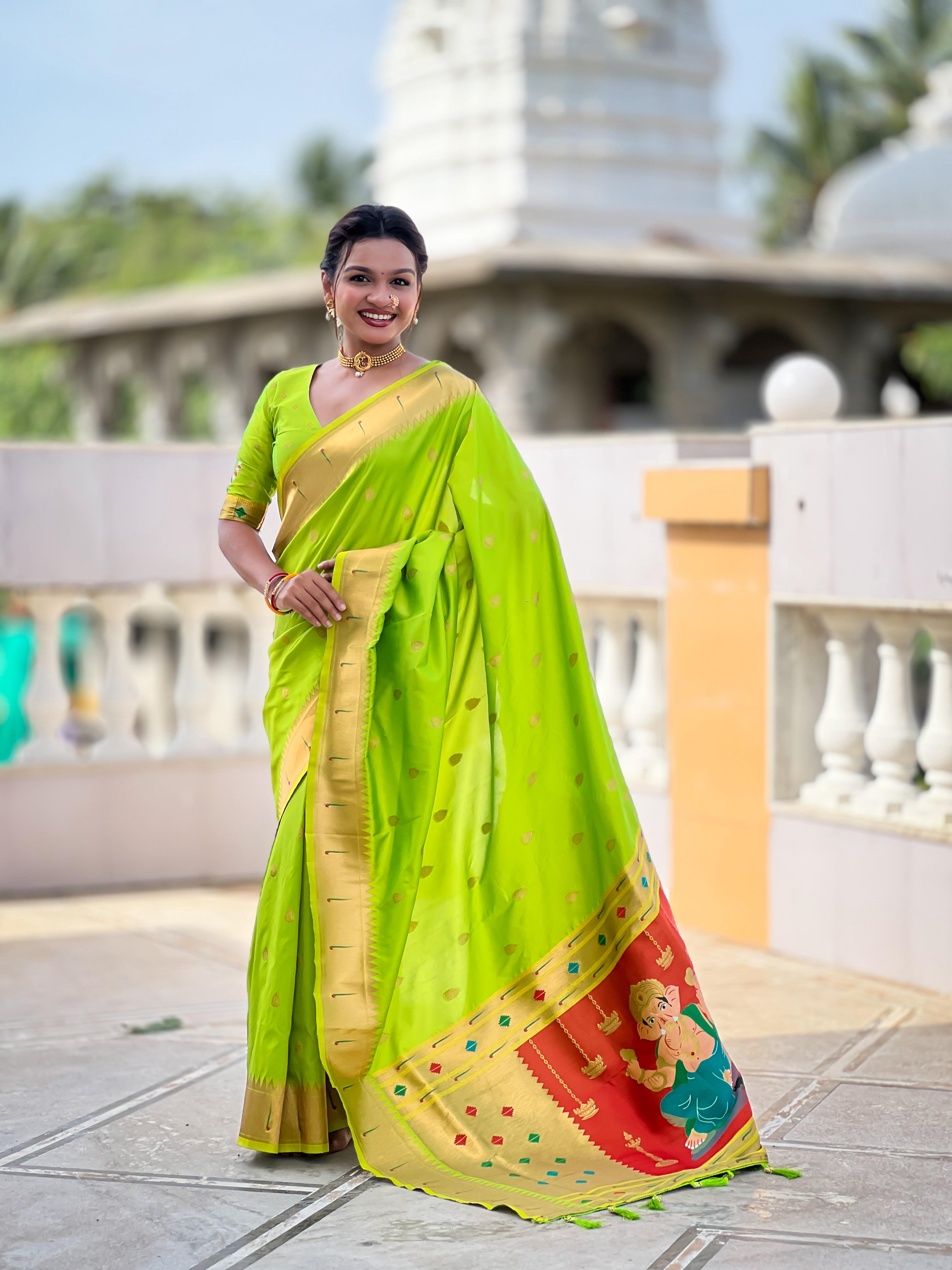 Lekha MN Ganpati Paithani Silk Zari Weaving Saree Collection