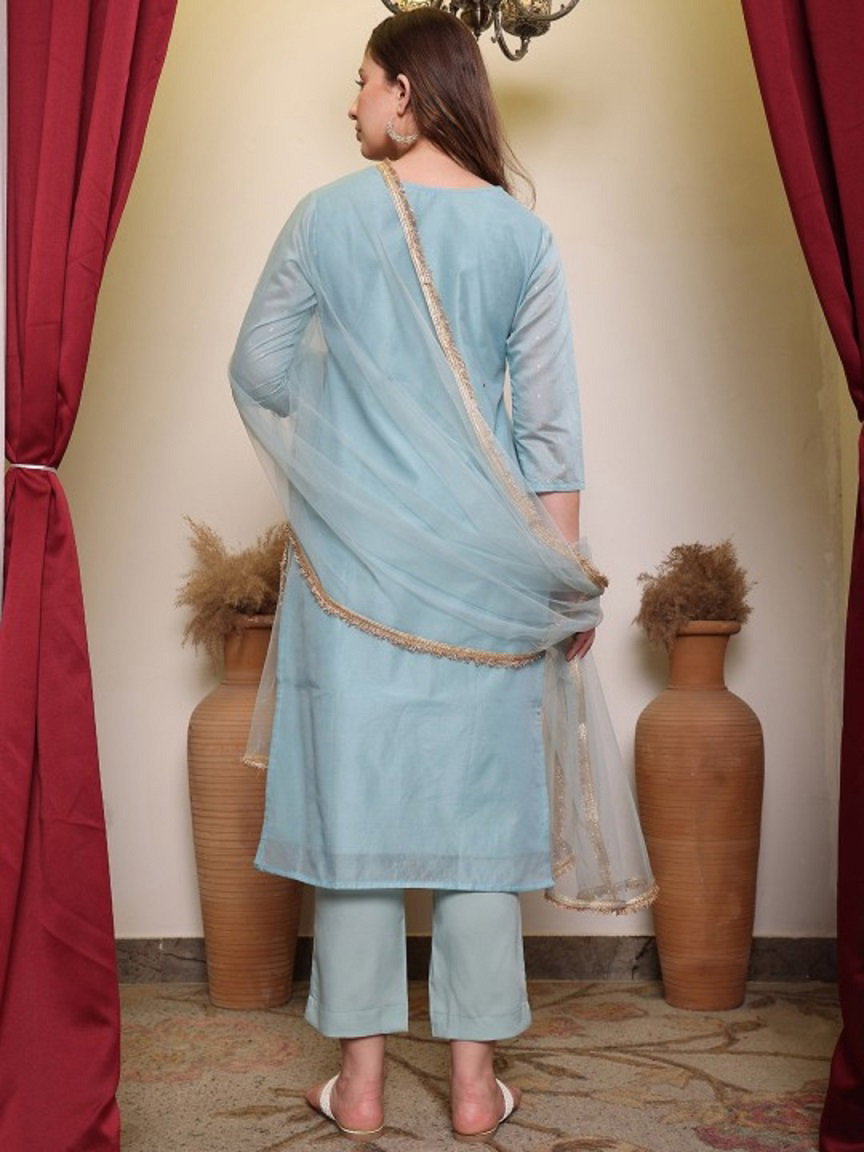 Navya Kurti 121 Party Wear Embroidery Worked Chanderi butti Silk Kurti with Pant and Dupatta Set 