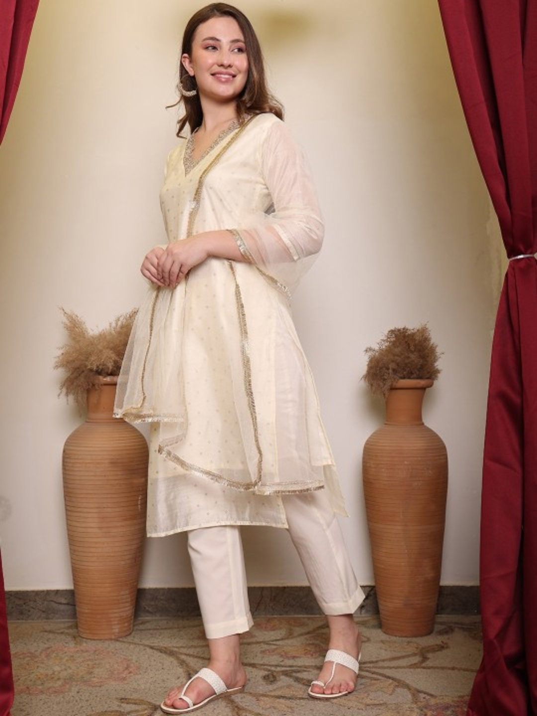 Navya Kurti 121 Party Wear Embroidery Worked Chanderi butti Silk Kurti with Pant and Dupatta Set 