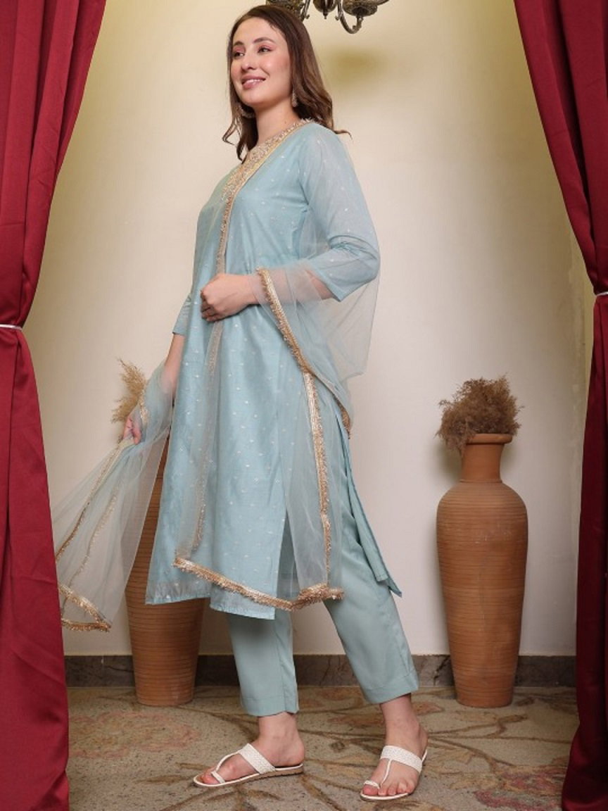 Navya Kurti 121 Party Wear Embroidery Worked Chanderi butti Silk Kurti with Pant and Dupatta Set 