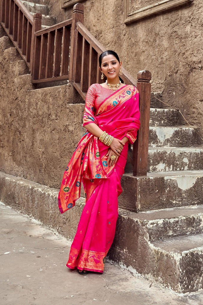 Meera 303 Party Wear Zari Weaving Worked Paithani Silk Saree with Un Stitched Blouse