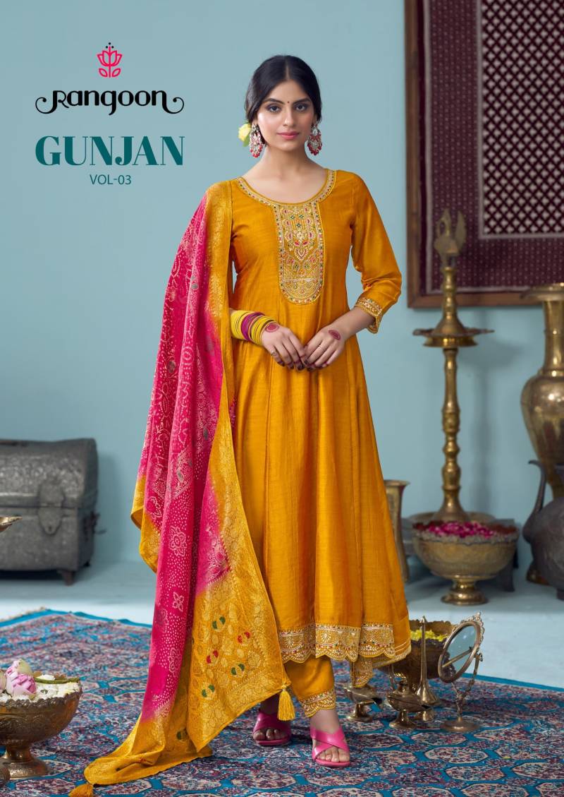 Rangoon Gunjan Vol 3 Silk Anarkali Style Embroidered Kurta Set Collection