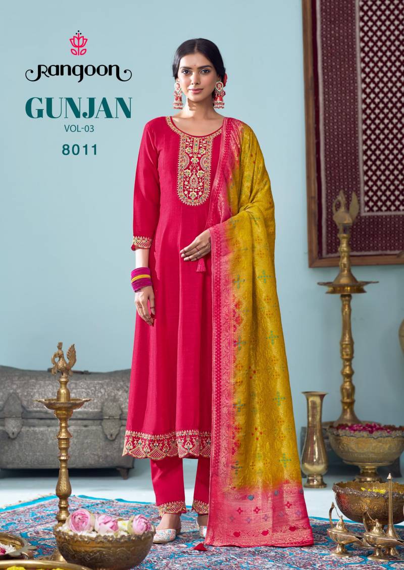 Rangoon Gunjan Vol 3 Silk Anarkali Style Embroidered Kurta Set Collection