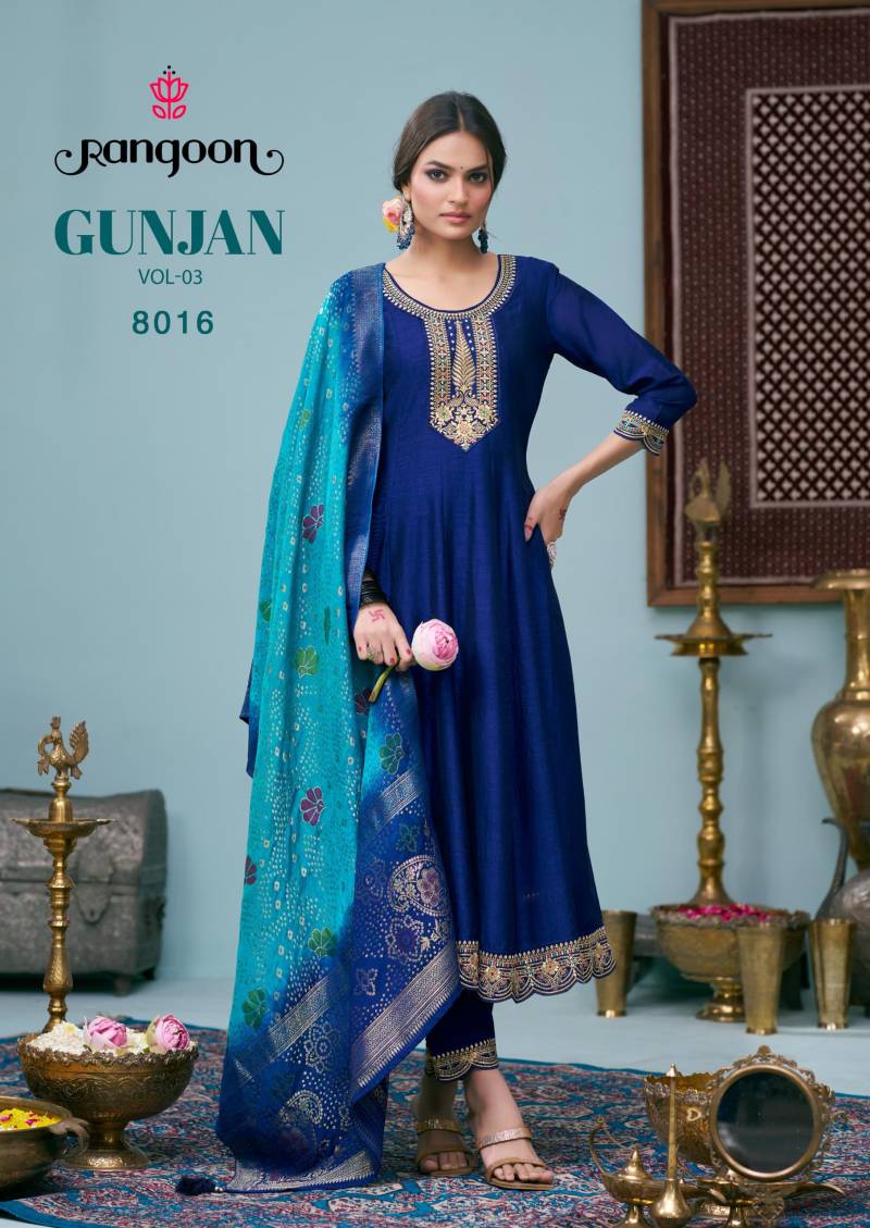 Rangoon Gunjan Vol 3 Silk Anarkali Style Embroidered Kurta Set Collection