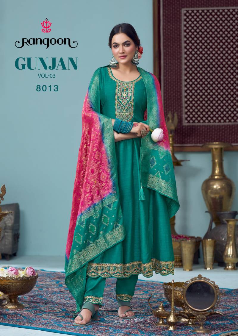 Rangoon Gunjan Vol 3 Silk Anarkali Style Embroidered Kurta Set Collection