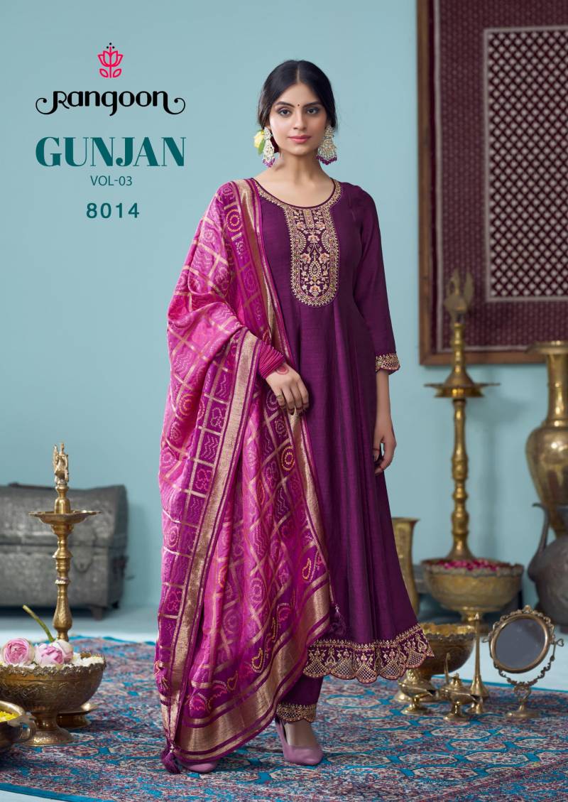 Rangoon Gunjan Vol 3 Silk Anarkali Style Embroidered Kurta Set Collection