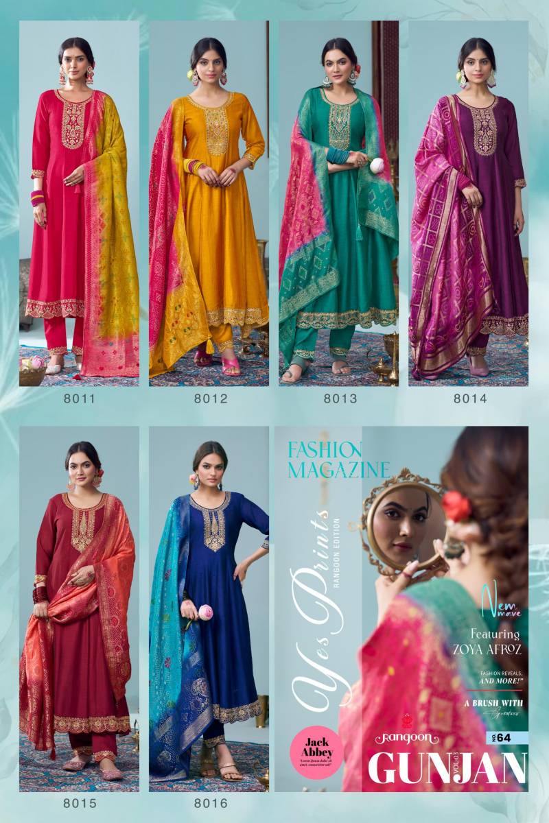Rangoon Gunjan Vol 3 Silk Anarkali Style Embroidered Kurta Set Collection