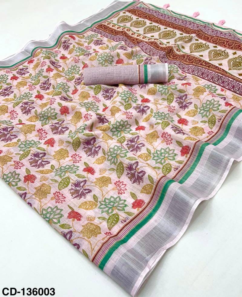 Rajyog Crisp Cotton Linen With Floral Digital printed Saree Collection