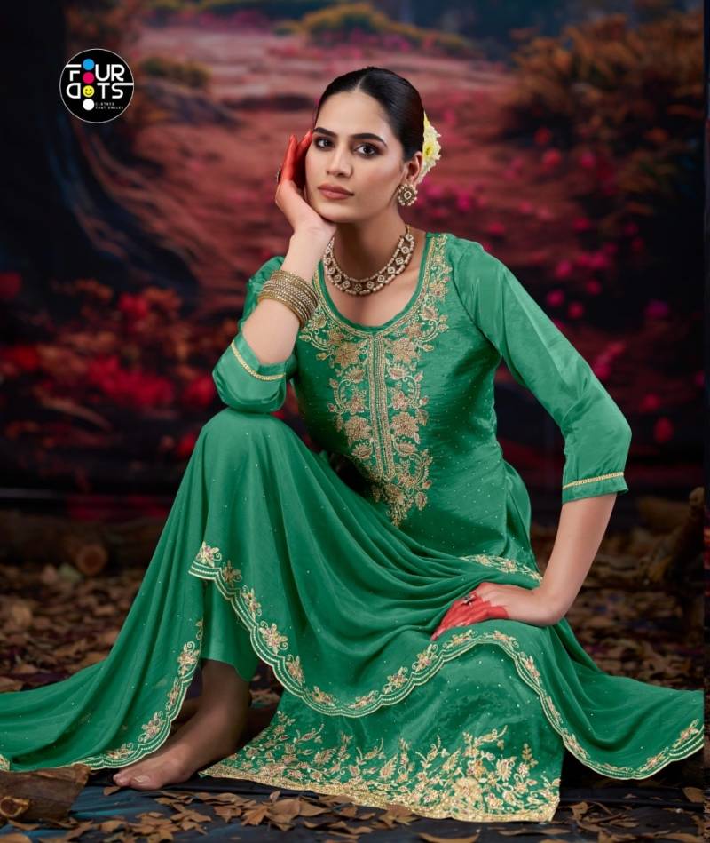 Four Dots Zankar Organza With Jarkan Worked Dress Material