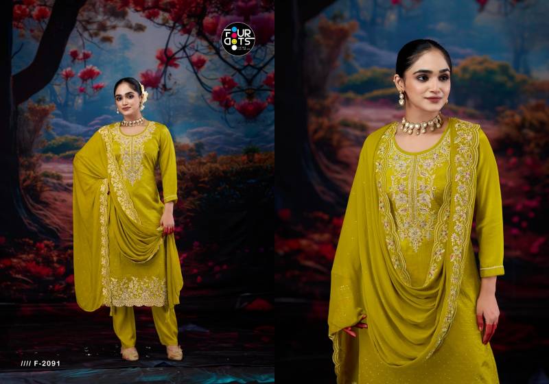 Four Dots Zankar Organza With Jarkan Worked Dress Material