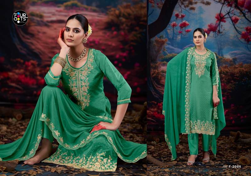 Four Dots Zankar Organza With Jarkan Worked Dress Material