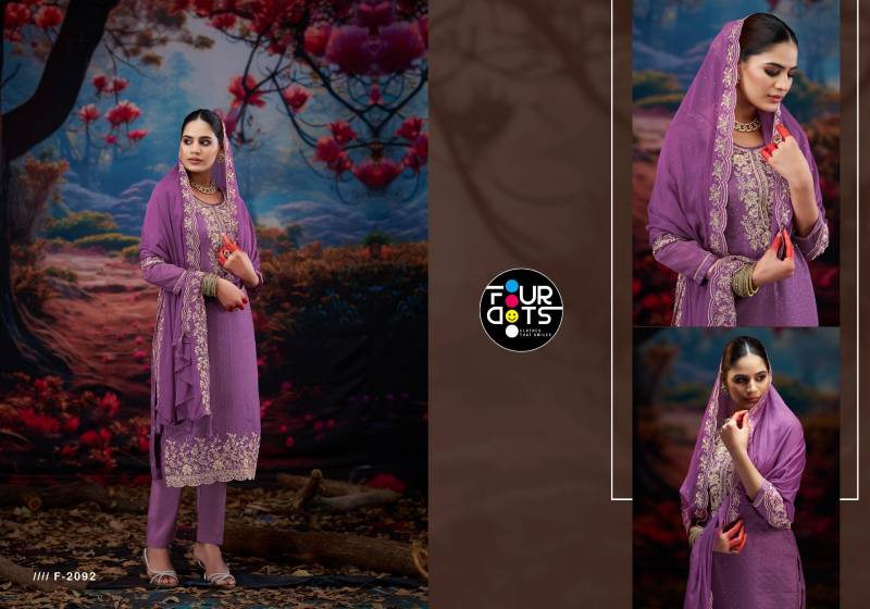 Four Dots Zankar Organza With Jarkan Worked Dress Material