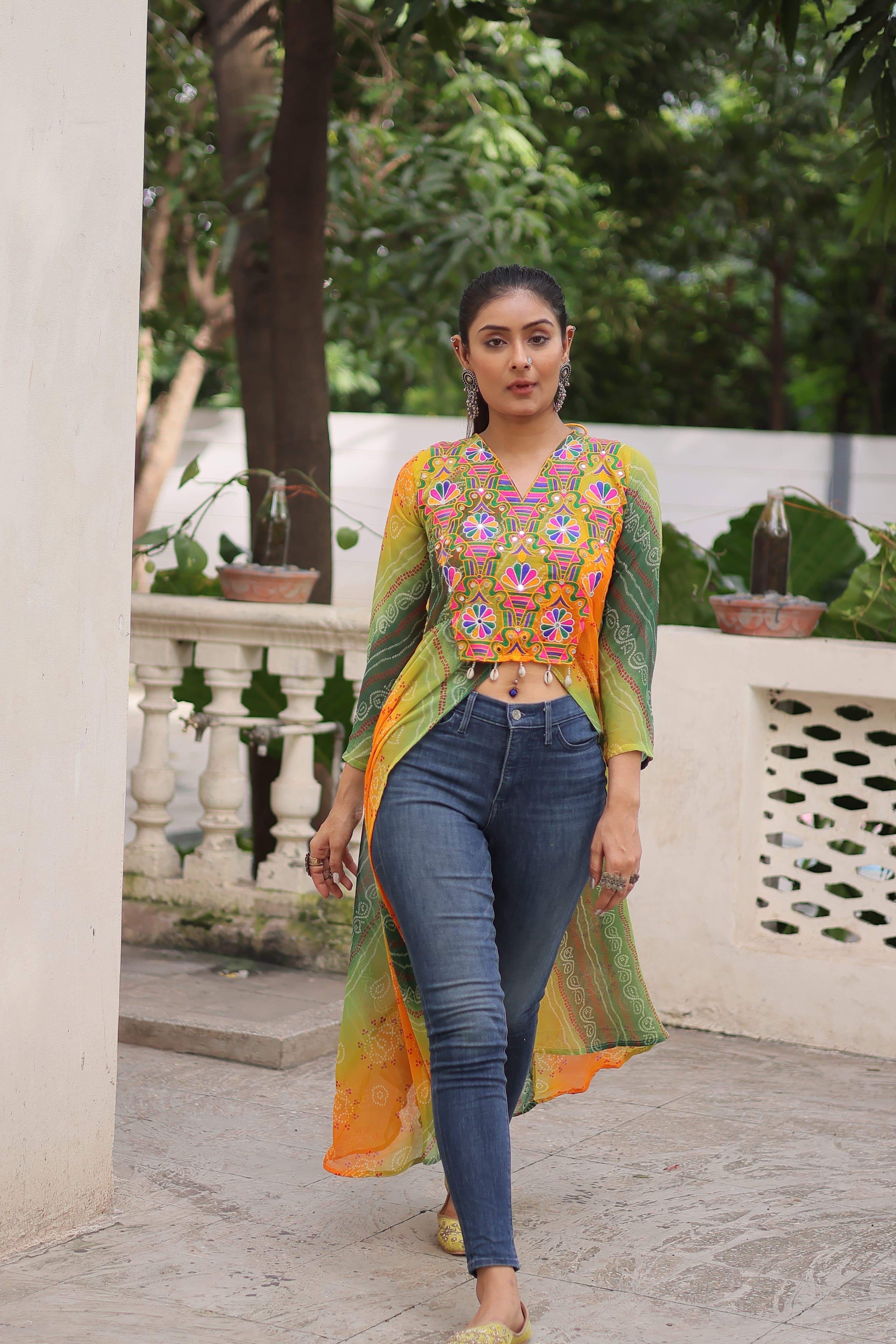 Lekha KA 1197 Faux Georgette Bandhani Printed Kutchi Patchwork Kurti