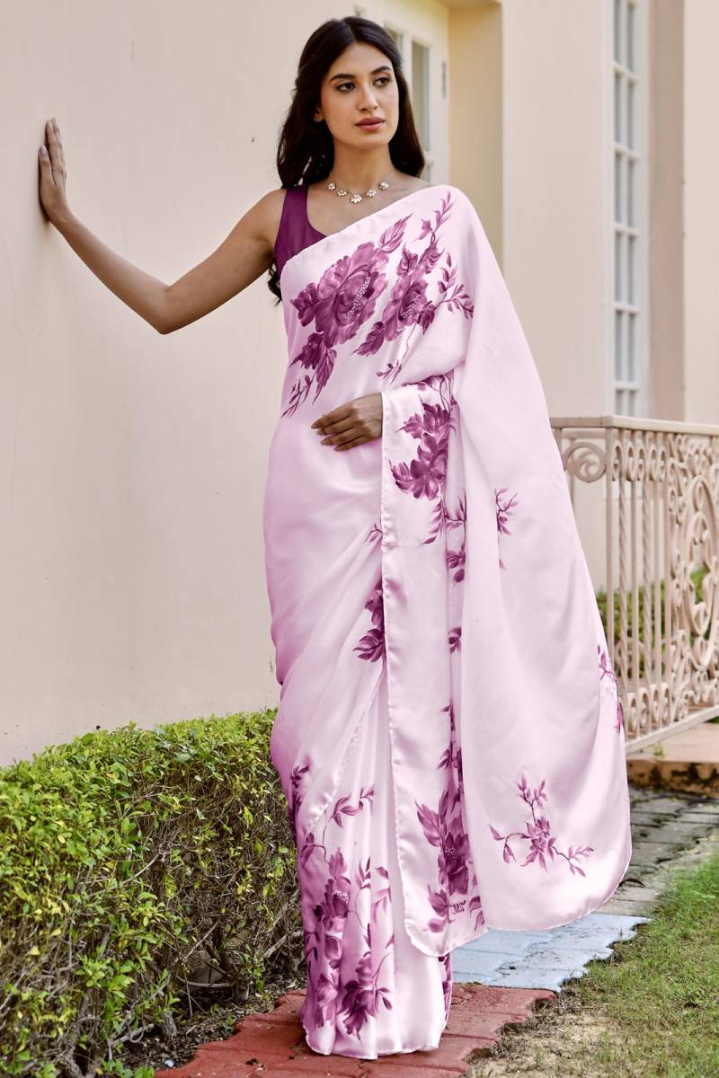 Sf Flora B Japan Satin Floral Printed Saree Collection
