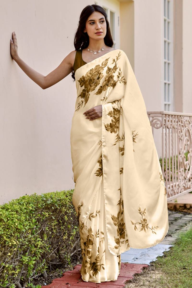 Sf Flora B Japan Satin Floral Printed Saree Collection