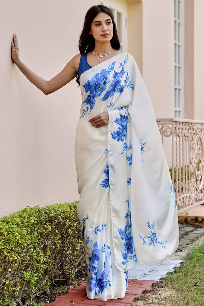 Sf Flora B Japan Satin Floral Printed Saree Collection