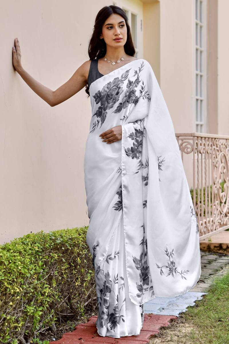 Sf Flora B Japan Satin Floral Printed Saree Collection